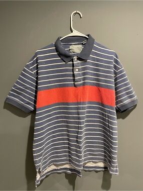 Vintage 90s Brian MacNeil Navy Striped Polo with Red Chest Stripe